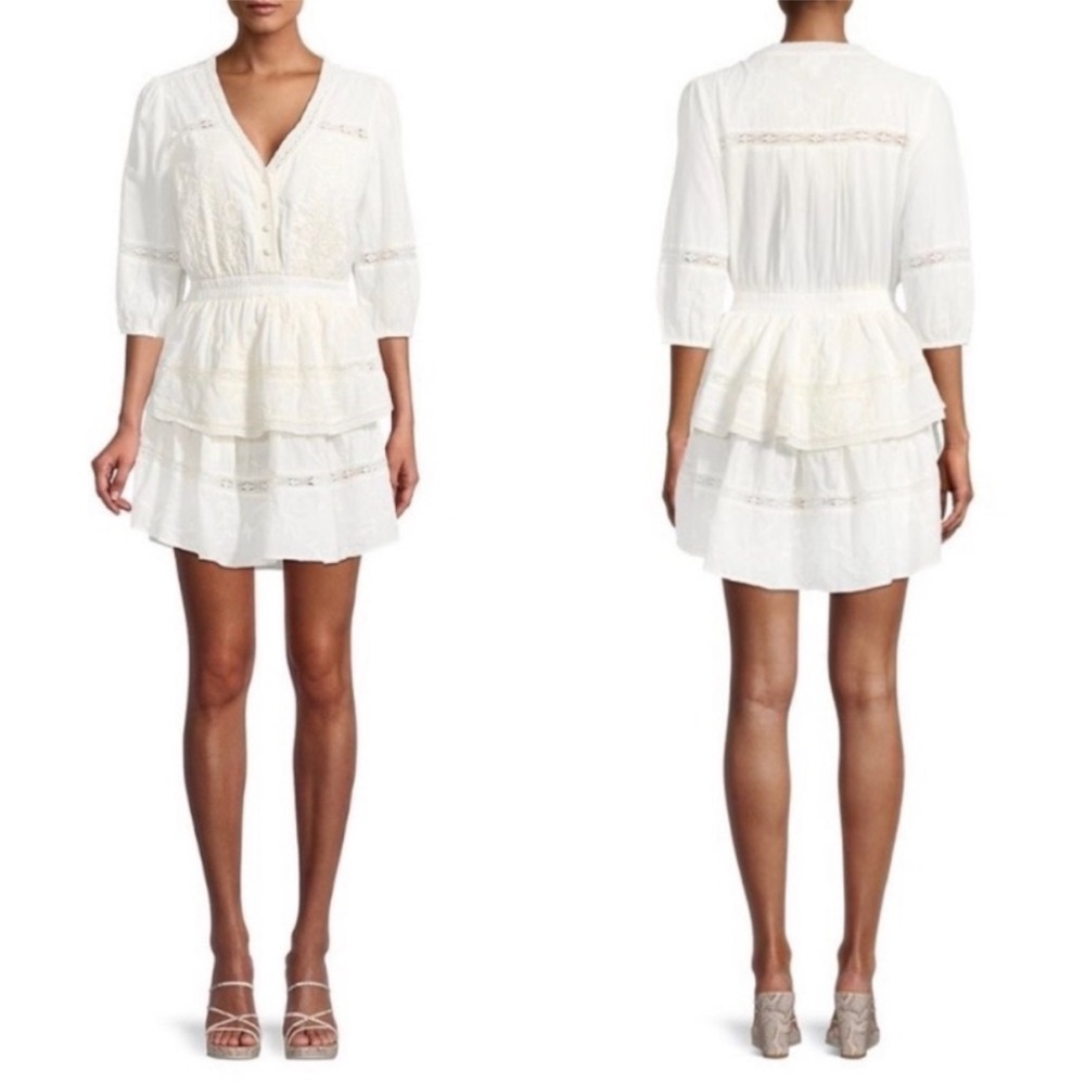 Allison New York Lace Embroidered Mini Dress in Ivory Cream - Size L